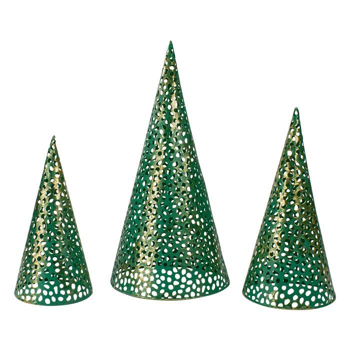 Northlight Set of 3 Green and Gold Christmas Tabletop Cone Trees 16" | Target