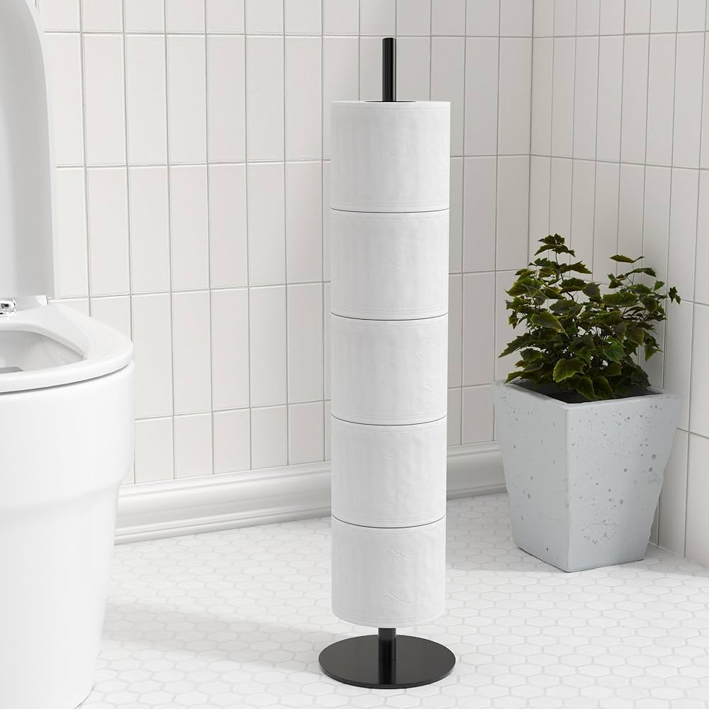 Black Toilet Paper Holder Stand for Bathroom Toilet Paper Storage,Stainless Steel Freestanding To... | Amazon (US)