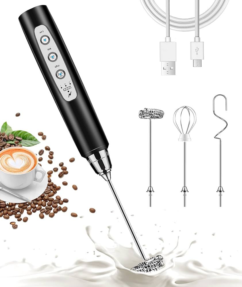 Nahida Handheld Milk Frother for Coffee, Rechargeable Drink Mixer with 3 Heads 3 Speeds Electric ... | Amazon (US)