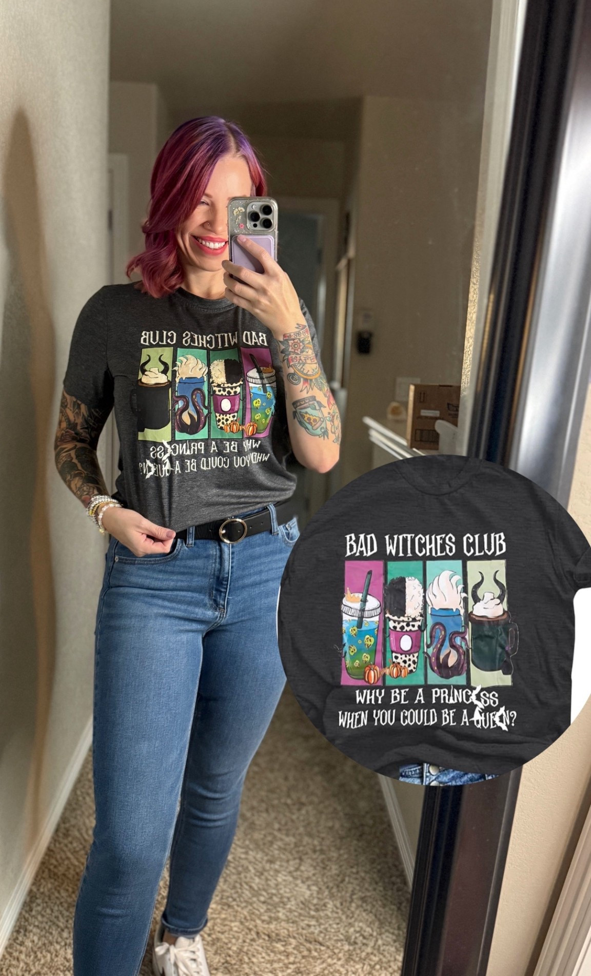 “Bad witches club”… “why be a princess when you could be a queen?” 😍 cutest Disney villains shirt! And so soft and comfy! I’m wearing a medium.

#LTKSeasonal #LTKHoliday #LTKHalloween