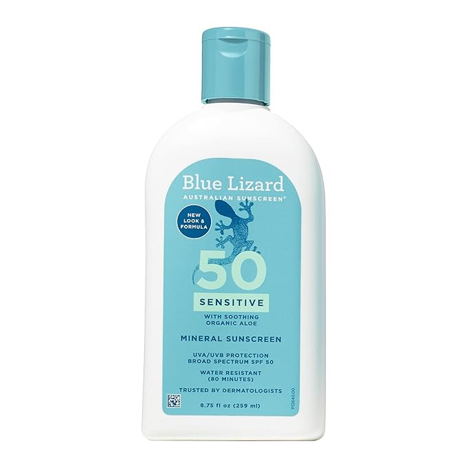 Blue Lizard SENSITIVE Mineral Sunscreen with Zinc Oxide, SPF 50+, Water Resistant, UVA/UVB Protec... | Amazon (US)