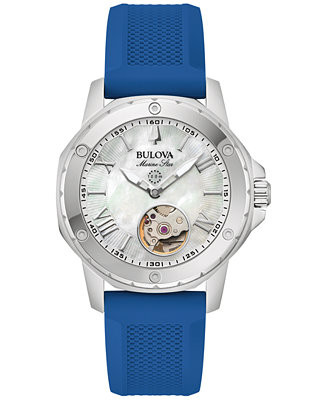 Bulova Women's Automatic Marine Star Blue Silicone Strap Watch 35mm - Macy's | Macy's