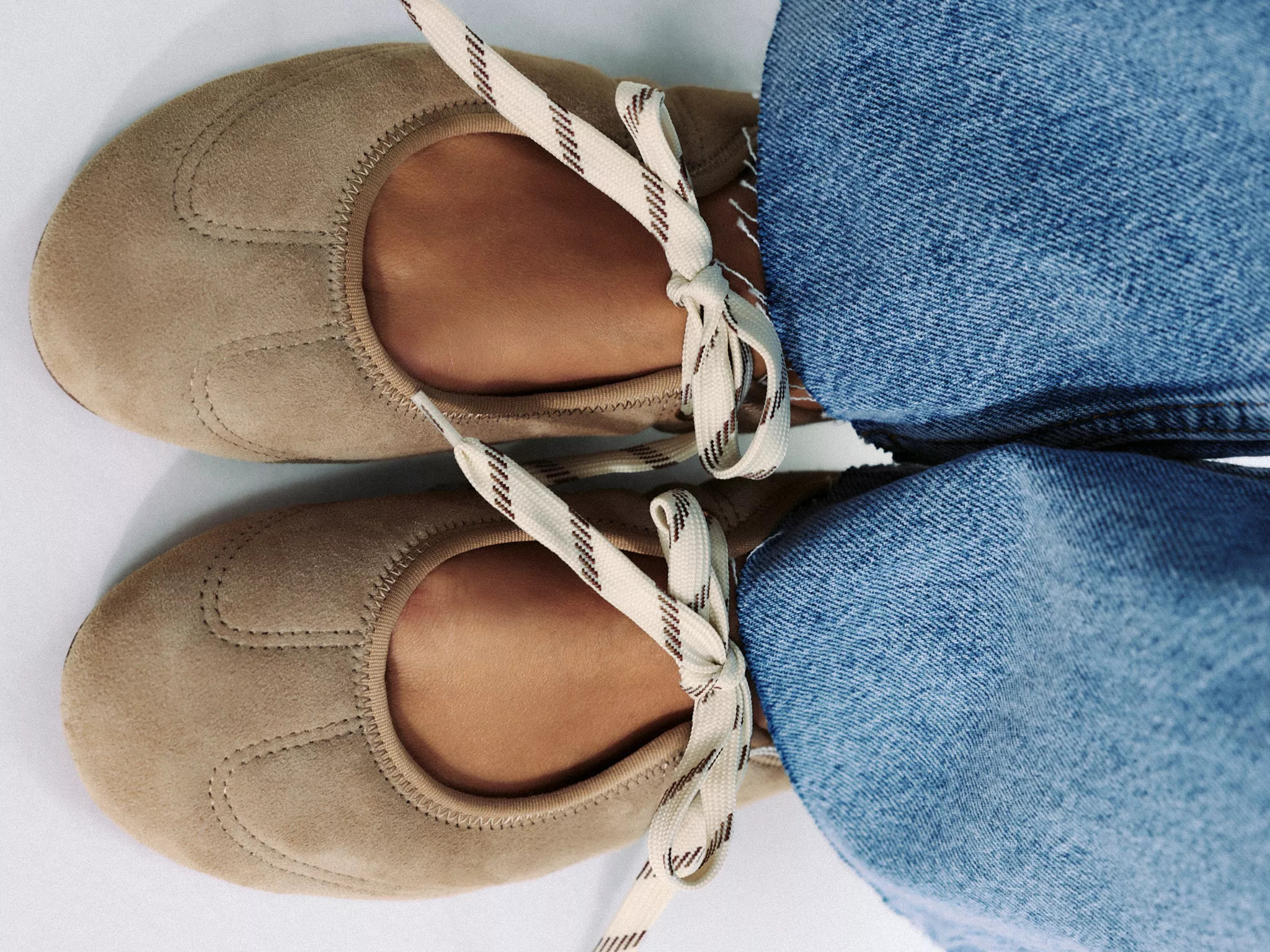 SPLIT LEATHER LACE-UP BALLET FLATS | Zara Canada