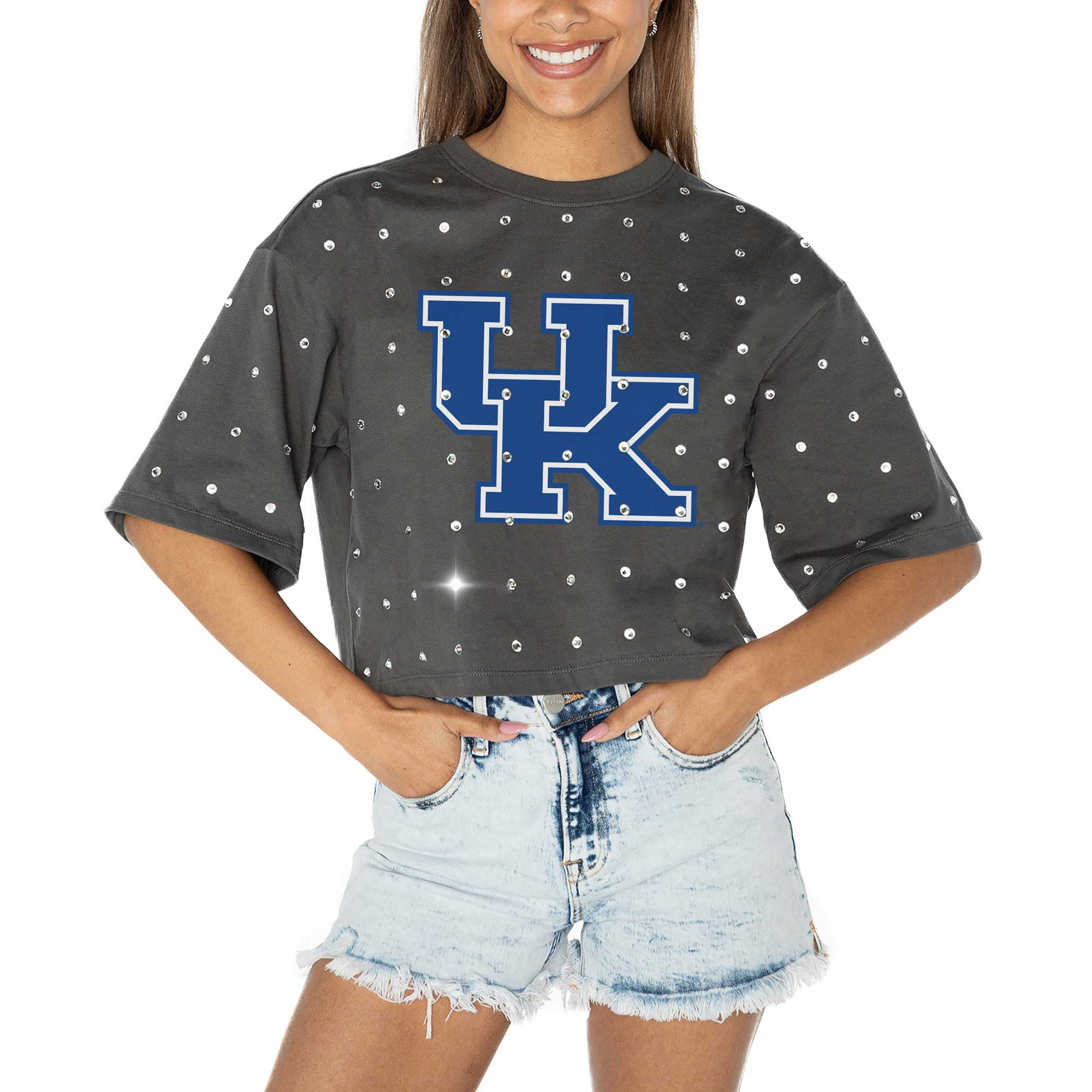 Kentucky Wildcats Gameday Couture Women's Go Time Rhinestone Crop T-Shirt - Gray | Fanatics
