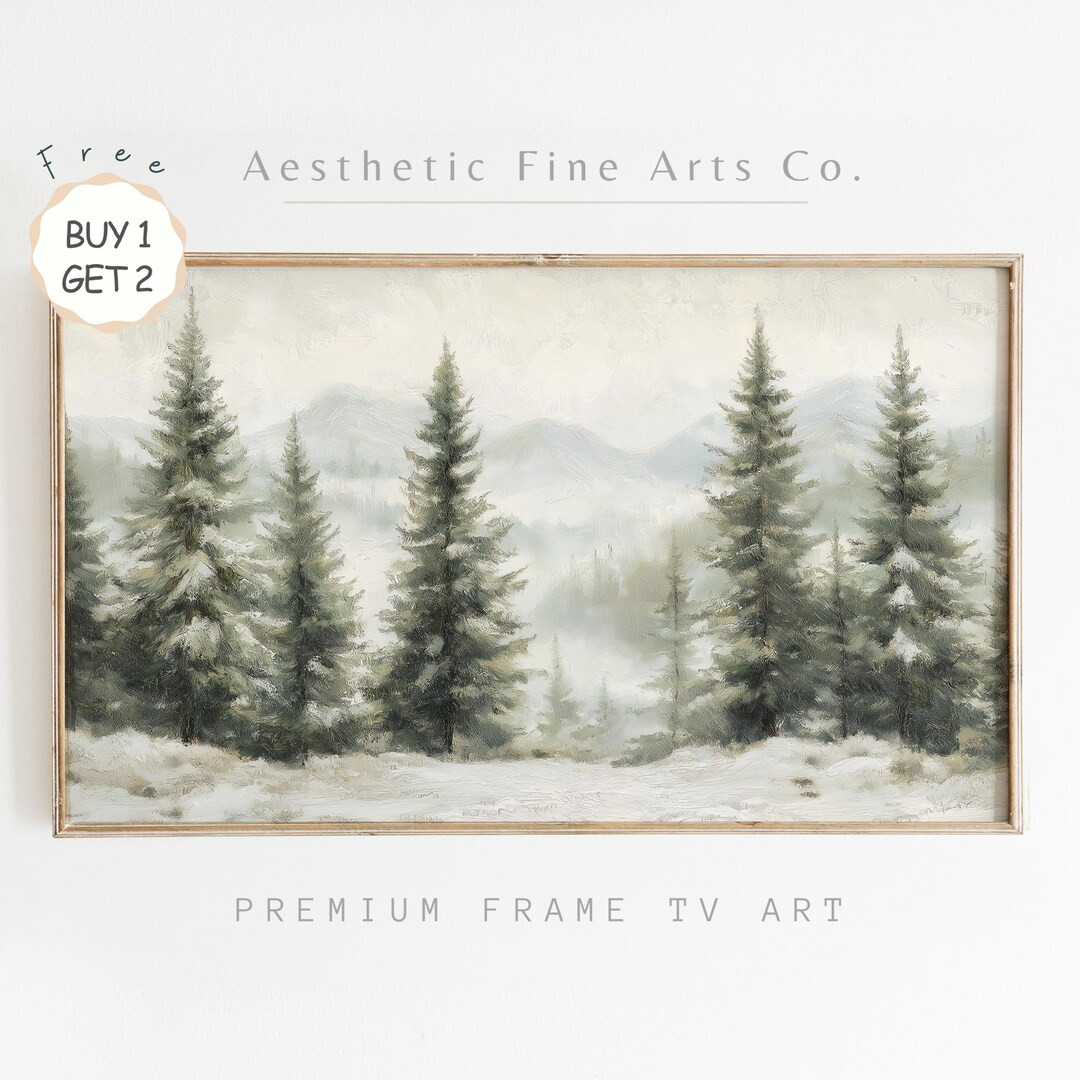 Neutral Winter Forest Vintage Frame TV Art, Christmas Art for TV, Winter Landscape Painting, Chri... | Etsy (US)