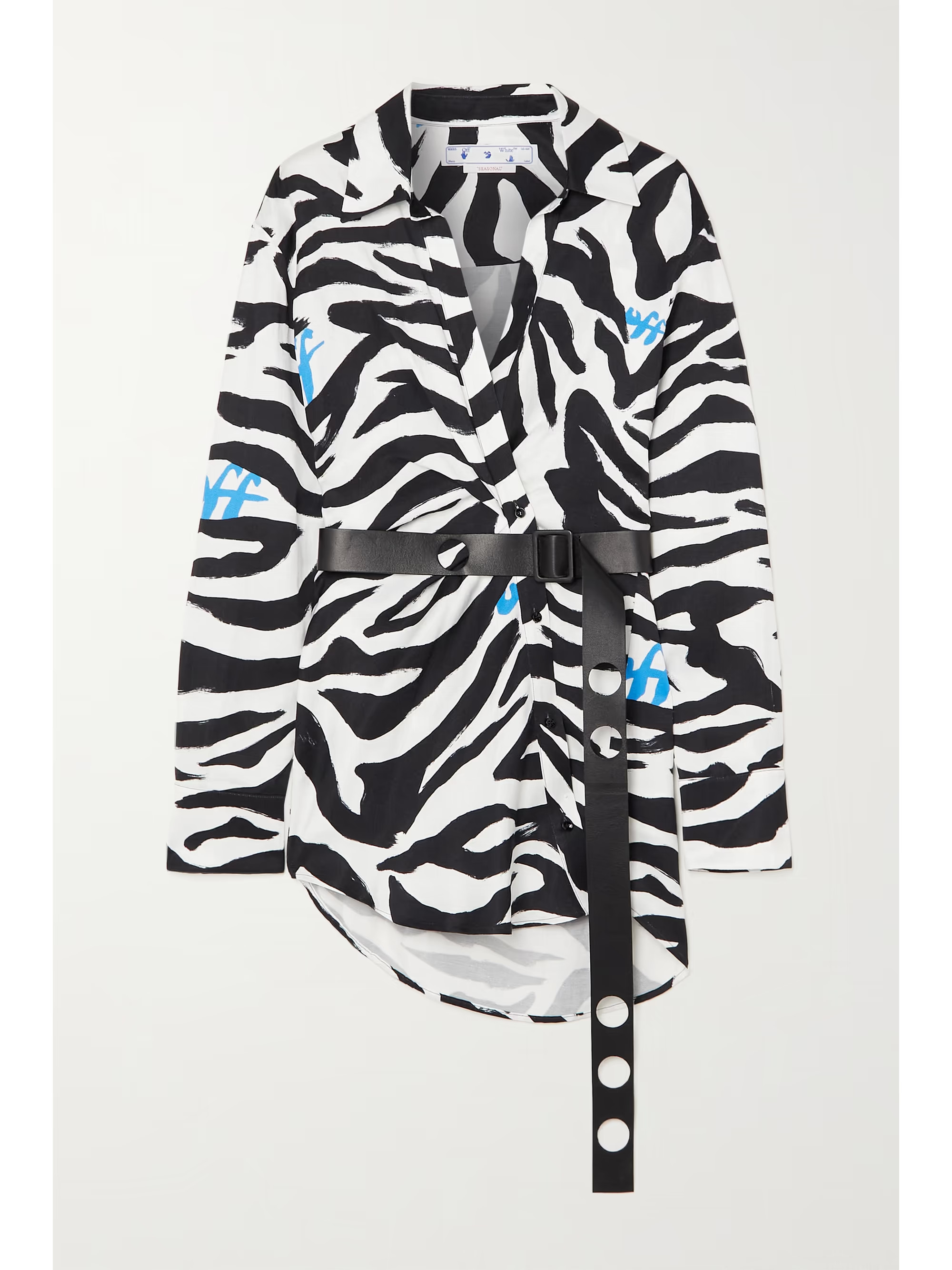 Belted zebra-print grain de poudre mini shirt dress | NET-A-PORTER (US)