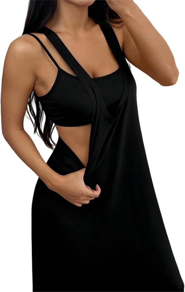 Women's Casual Summer Slim Fit Maxi Dress Built-in Bra Square Neck Sleeveless Stretch Tank Beach ... | Amazon (US)