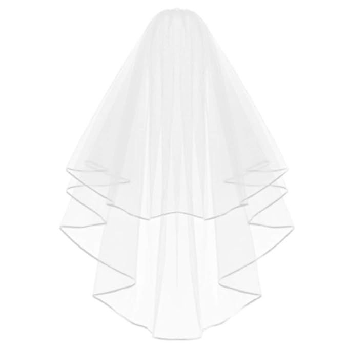 KLOUD City White Double Ribbon Edge Center Cascade Bridal Wedding Veil with Comb | Amazon (US)