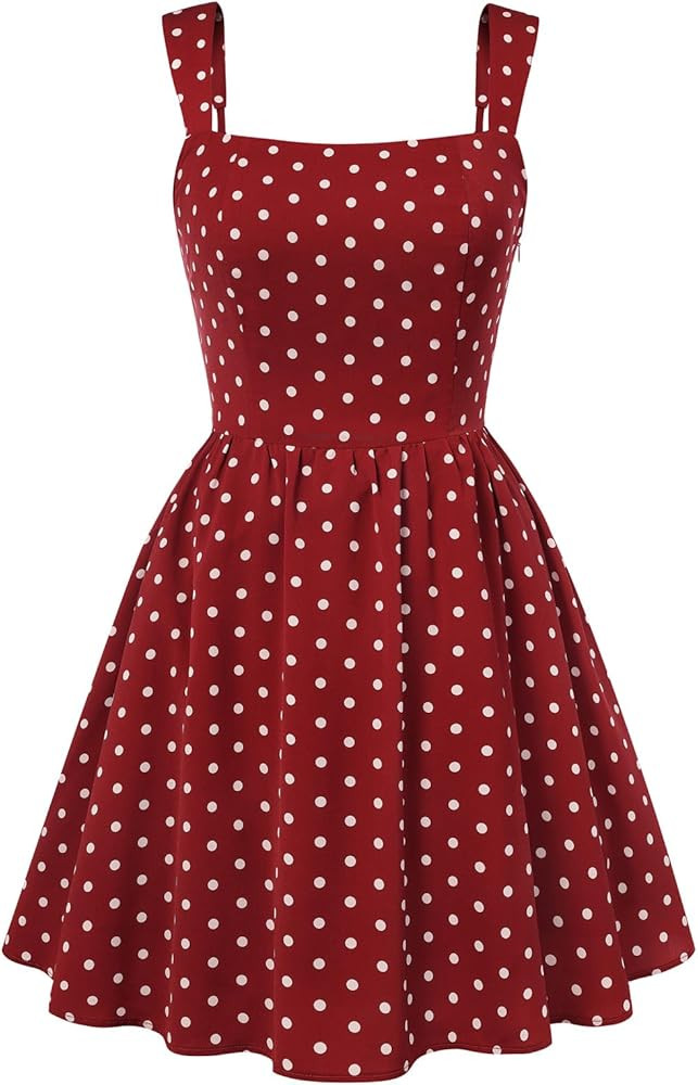 Belle Poque Vintage Polka Dot Dress for Women 2026 Summer Mini Dresses Square Neck A Line Sleevel... | Amazon (US)