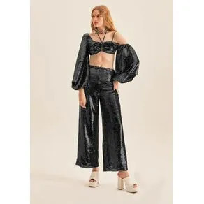 Calça De Paetê Wide Leg Preto P | OffPremium (BR)