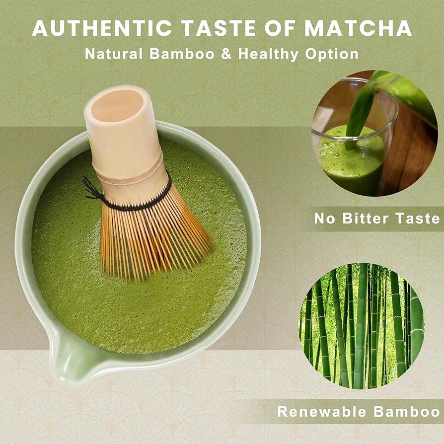Matcha Whisk Set, Line Cyan Ceramic Matcha Set Includes Matcha Bowl, Matcha Whisk (Chasen) and Ho... | Amazon (US)