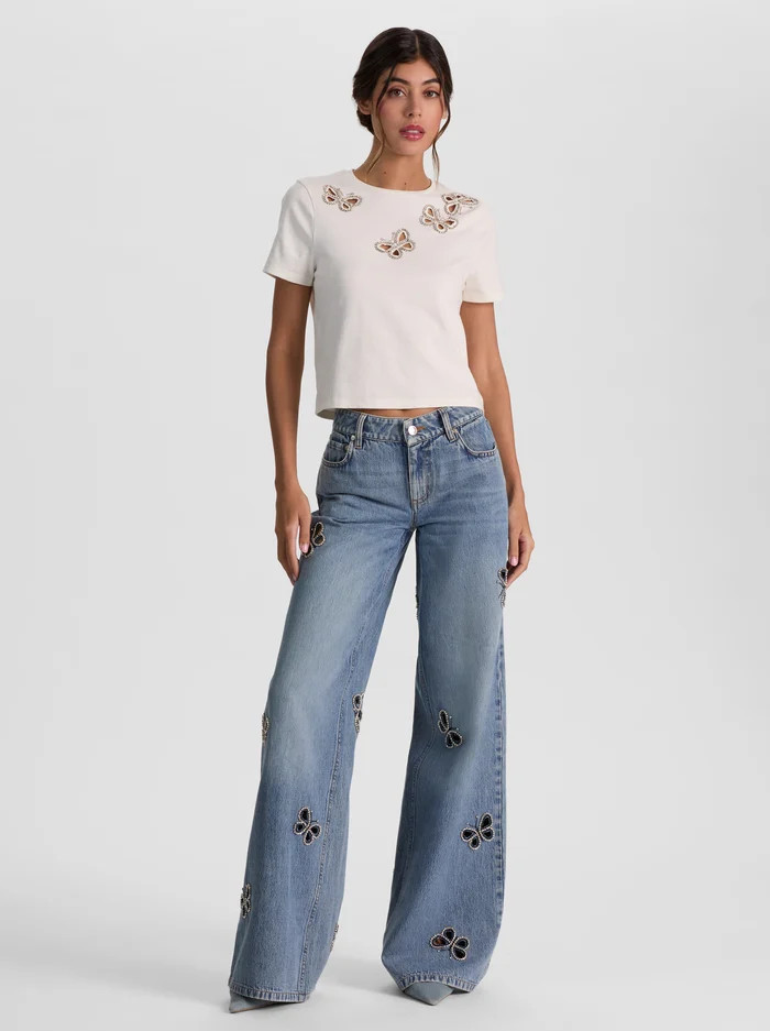 AMAZING EMBELLISHED CUTOUT JEAN | Alice + Olivia