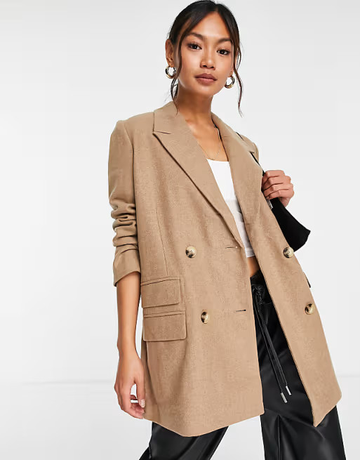 Selected Femme wool double breasted blazer in beige | ASOS | ASOS (Global)