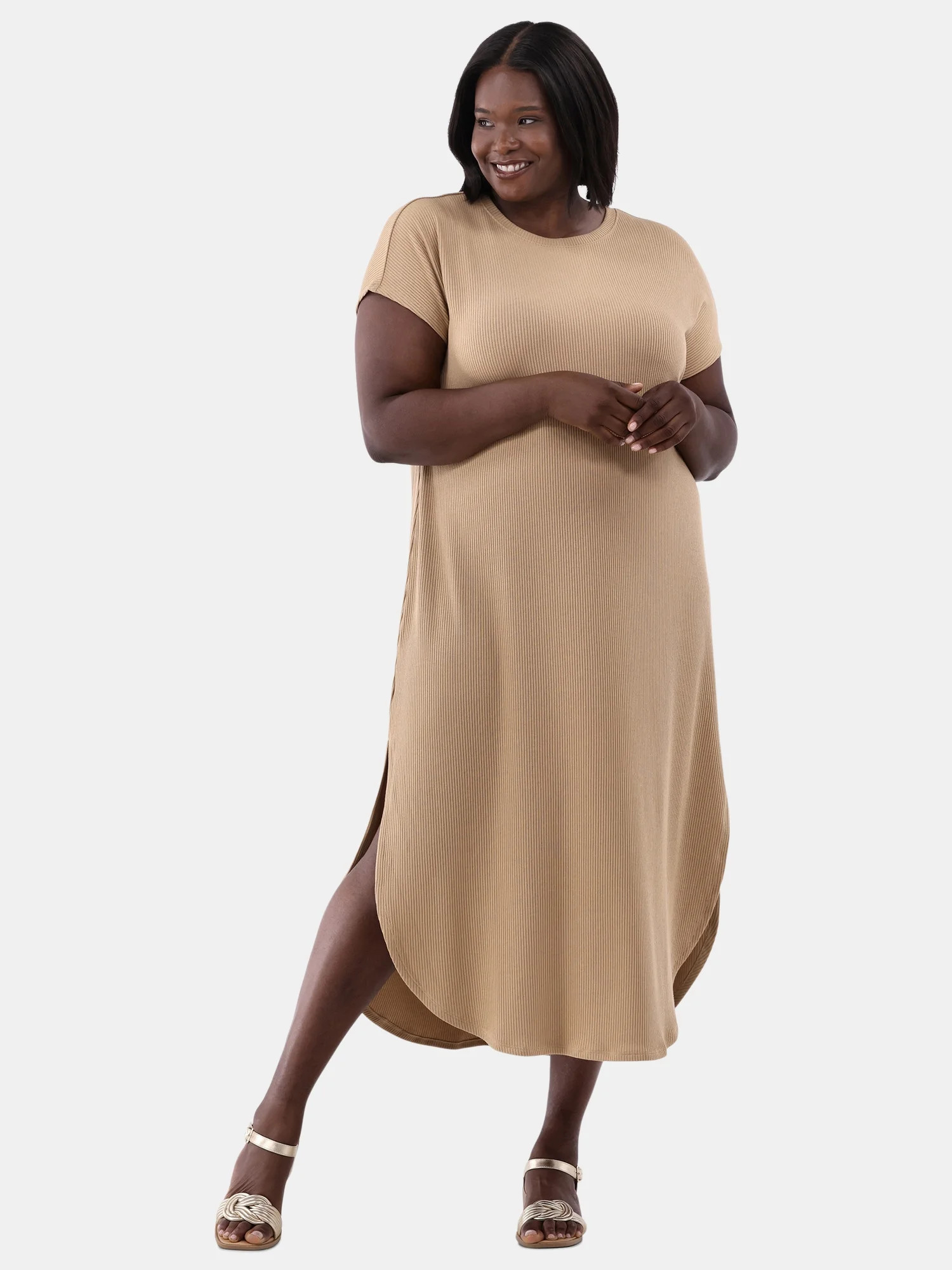 Time and Tru Women's and Women's Plus Rib Maxi Dress with Short Sleeves, Sizes XS-4X | Walmart (US)