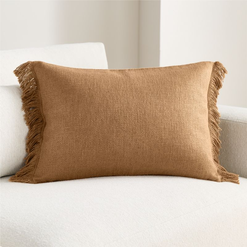 Casual Textured Fringe 24"x16" Camel Tan Throw Pillow Cover | Crate & Barrel