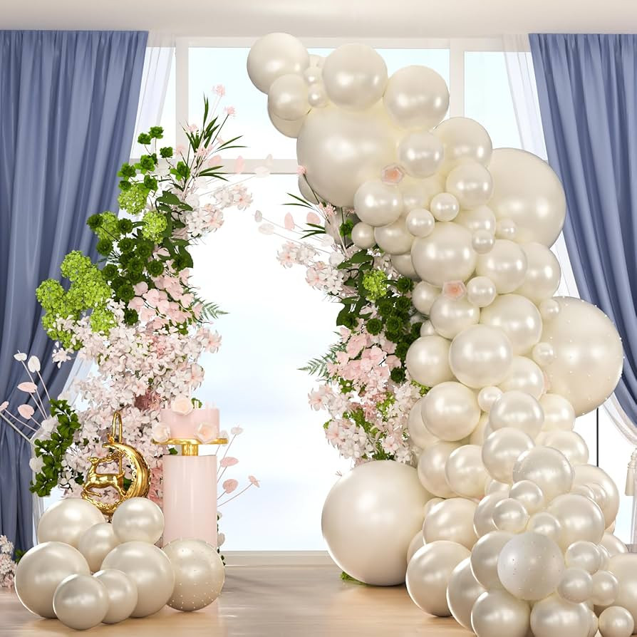 134PCS Pearl White Double-Stuffed Balloons Garland Arch Kit With 600PCS Pearl Stickers,18/12/10/5... | Amazon (US)