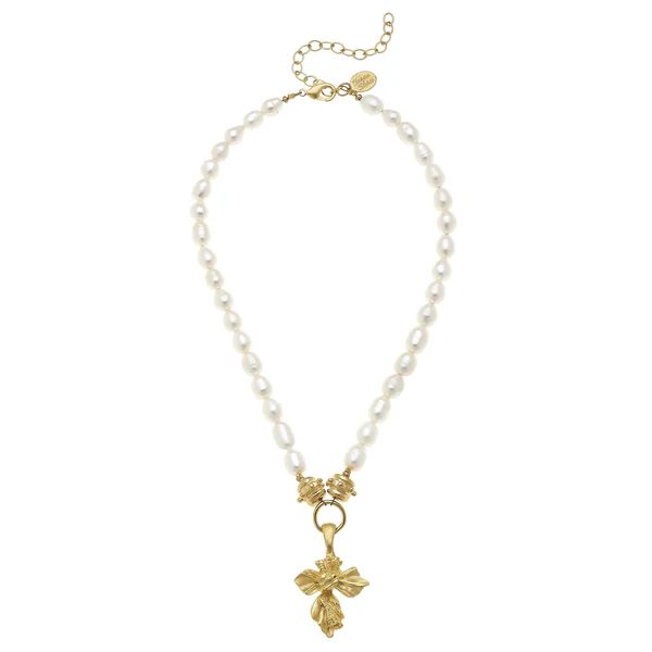 Vintage Gold Cross Pearl Necklace | Susan Shaw
