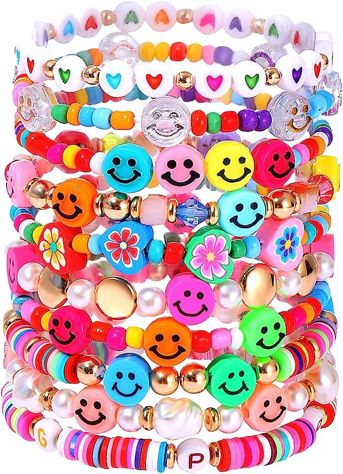 HZEYN Beaded Bracelet Set Stack Colorful Cute Happy Face Charm Pearl Heishi Beaded Stretchy Brace... | Amazon (US)
