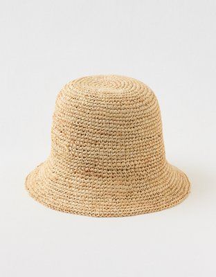 Aerie Straw Crochet Bucket Hat | Aerie