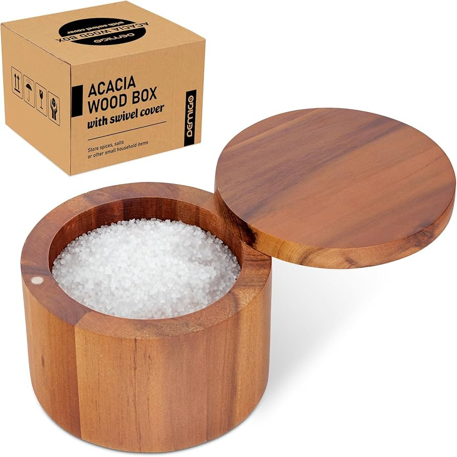 Demigo Acacia Salt Cellar 9 Ounces Capacity, Wood Salt Box With Swivel Cover, Spice Keeper, Wood ... | Amazon (US)