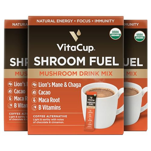 VitaCup Shroom Fuel, Mushroom Based Instant Coffee Alternative Packets, Mushroom Coffee Substitute w/Cacao, Cinnamon, Chaga, Lions Mane, & Maca for Energy, Immune Support, & Focus, 72 ct | Amazon (US)