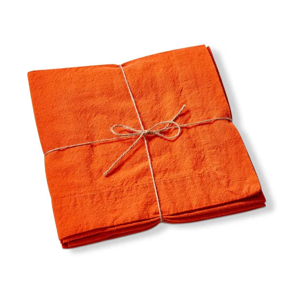 Set of 4 Threads Solid Color Casual Orange Cotton Slub Machine Washable Napkins with 2-in Finishe... | Bed Bath & Beyond