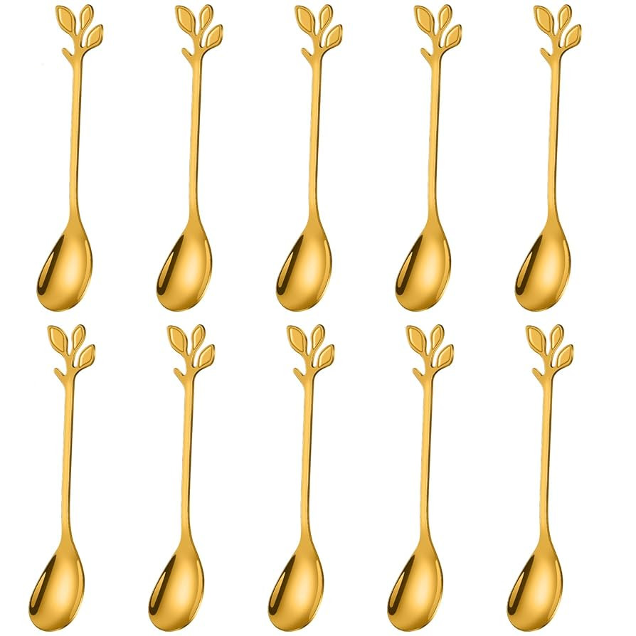 AnSaw Elegant Gold Leaf Coffee Spoons - 10-Piece, 4.7" Mini Stainless Steel Espresso & Dessert Te... | Amazon (US)