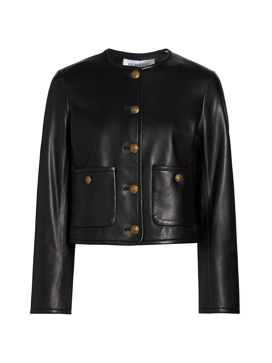 Women's Andrea Leather Cropped Button-Front Jacket - Black - Size 14 | Saks Fifth Avenue