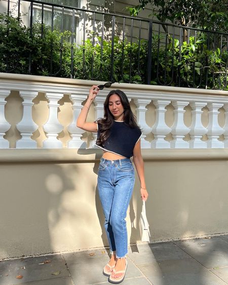 Summer in london! Knitted crop top, levis jeans, sandals, neutral outfit, shoulder bag, london outfit, summer outfit

#LTKstyletip #LTKSeasonal #LTKeurope