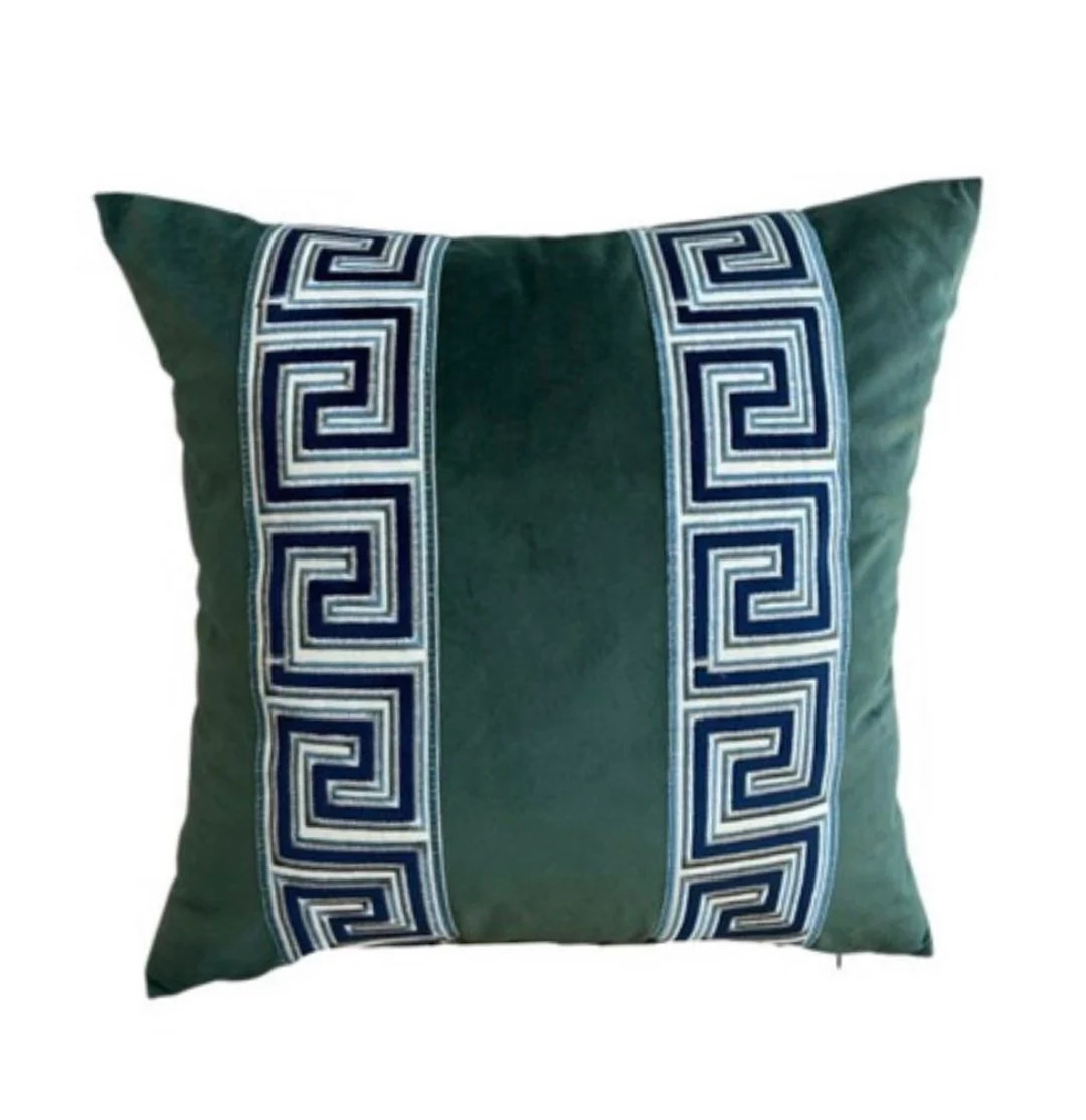 Pillow Cover Silver Hunter Green Velvet Greek Key Navy Blue - Etsy | Etsy (US)