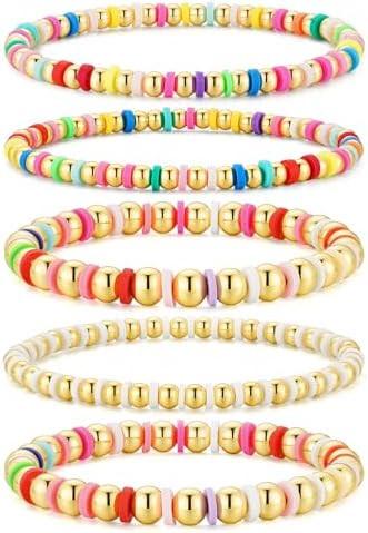 M MOOHAM Gold-Plated Beaded Bracelets for Women Teen Girls Non Tarnish - Dainty 14k-Gold-Plated P... | Amazon (US)