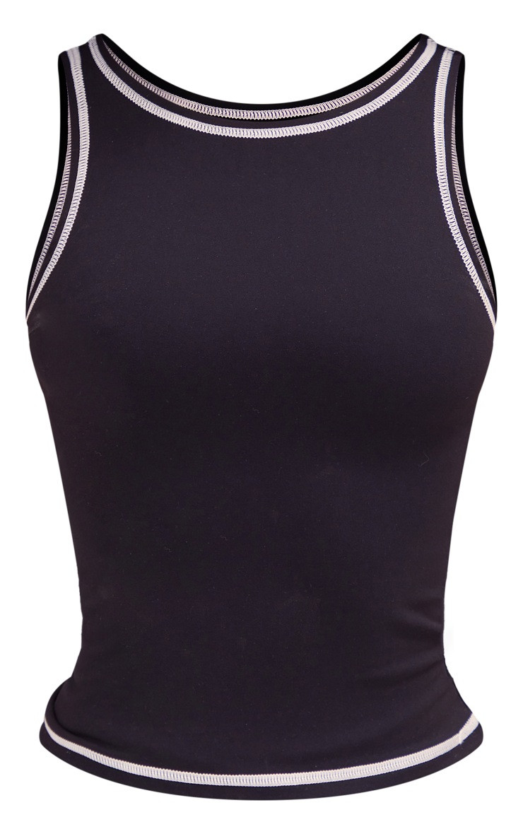 Petite Black Contour Sculpt Seam Detail Racer Top | PrettyLittleThing UK