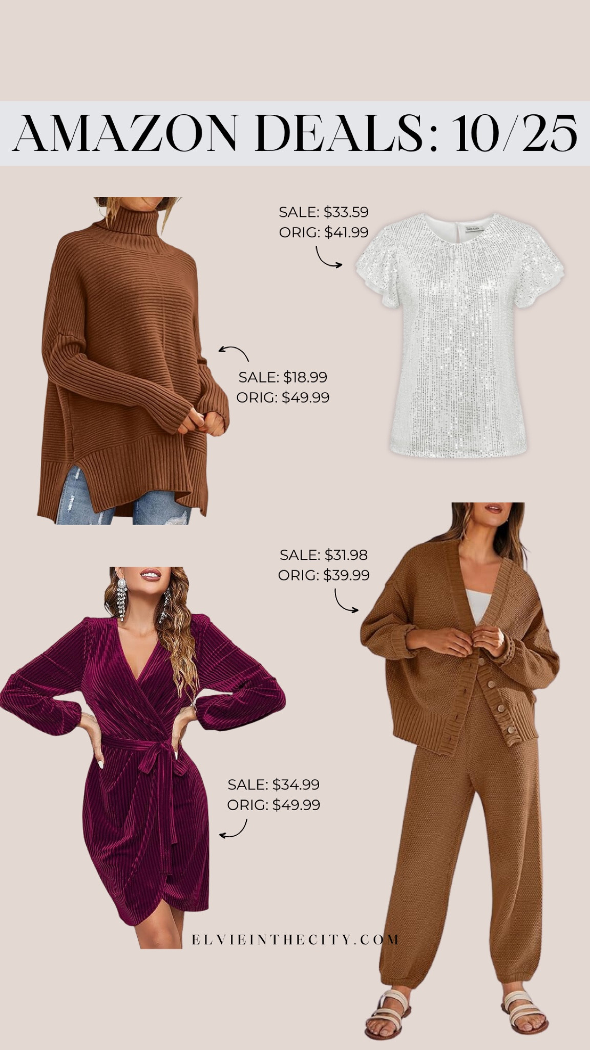 Today’s deals from Amazon include a mock neck sweater (comes in a ton of colors), a sequin top (be sure to clip the coupon for the discount), a velvet mini dress (clip the coupon for this as well), and a two-piece sweater and pants lounge set.

Ootd, fall outfit, fall sweater, loungewear, Christmas party dress, holiday dress, fashion over 40

#LTKStyleTip #LTKSaleAlert #LTKOver40