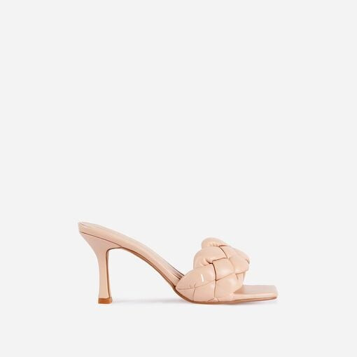 Waves Square Peep Toe Woven Kitten Heel Mule In Nude Faux Leather | EGO Shoes (US & Canada)