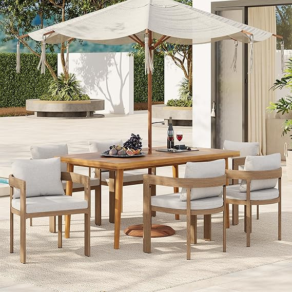 Christopher Knight Home Elko Acacia Wood Outdoor Dining Set for 6, Wooden 7 Piece Patio Dining Ta... | Amazon (US)
