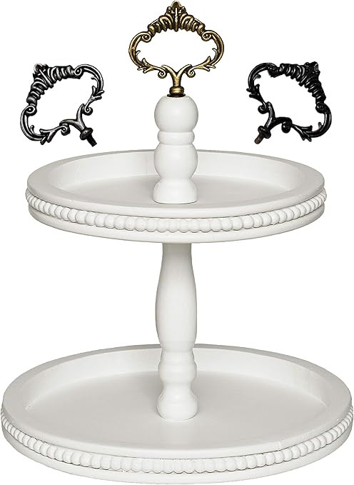 Felt Creative Home Goods 2 Tiered Tray Wooden Serving Stand Large Beaded Tray for Home Decor Disp... | Amazon (US)
