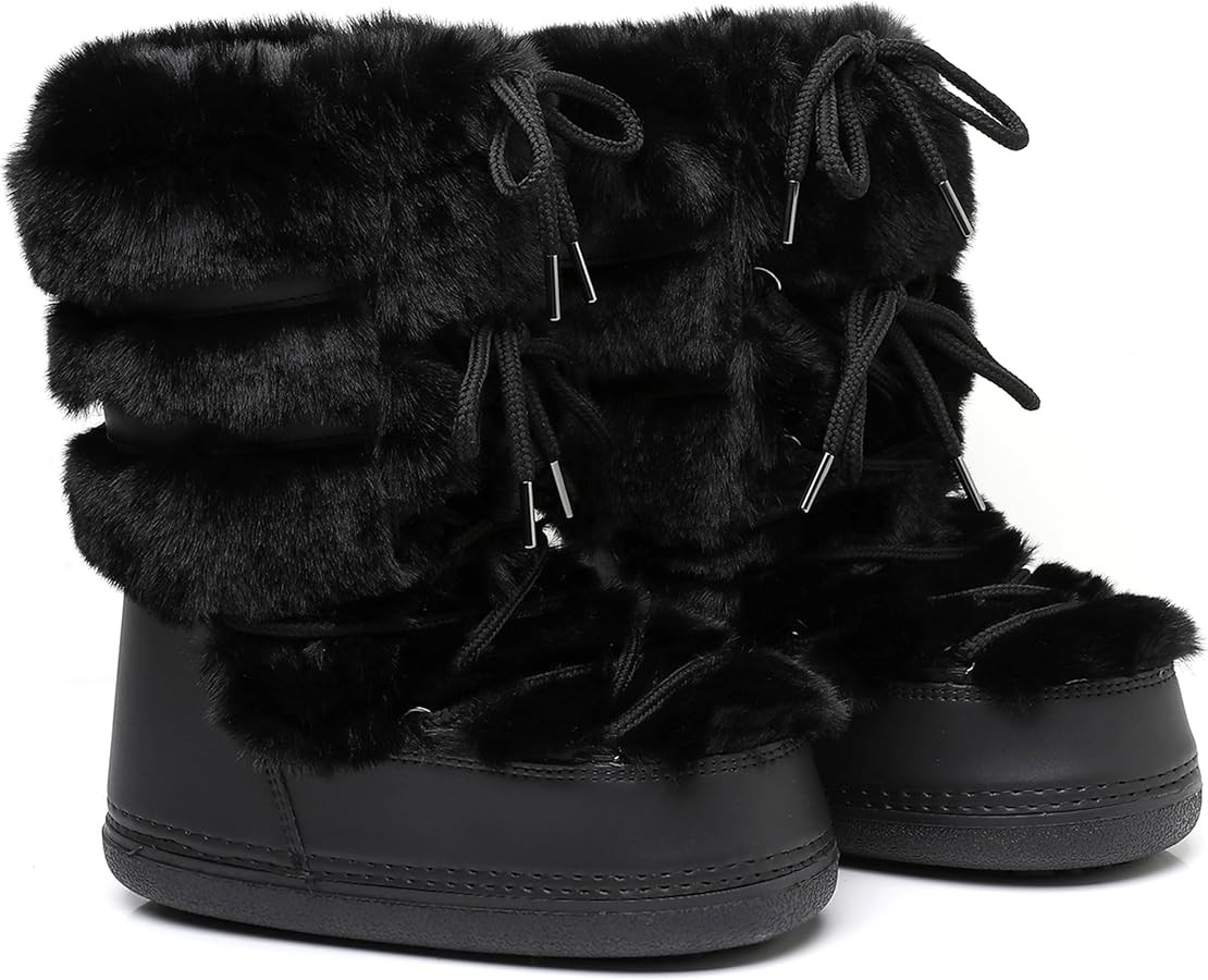 JIANCHIBUXIE Snow Boots for Women,Winter Furry Faux Fur Boots Winter Black White Pink Fur Lined L... | Amazon (US)