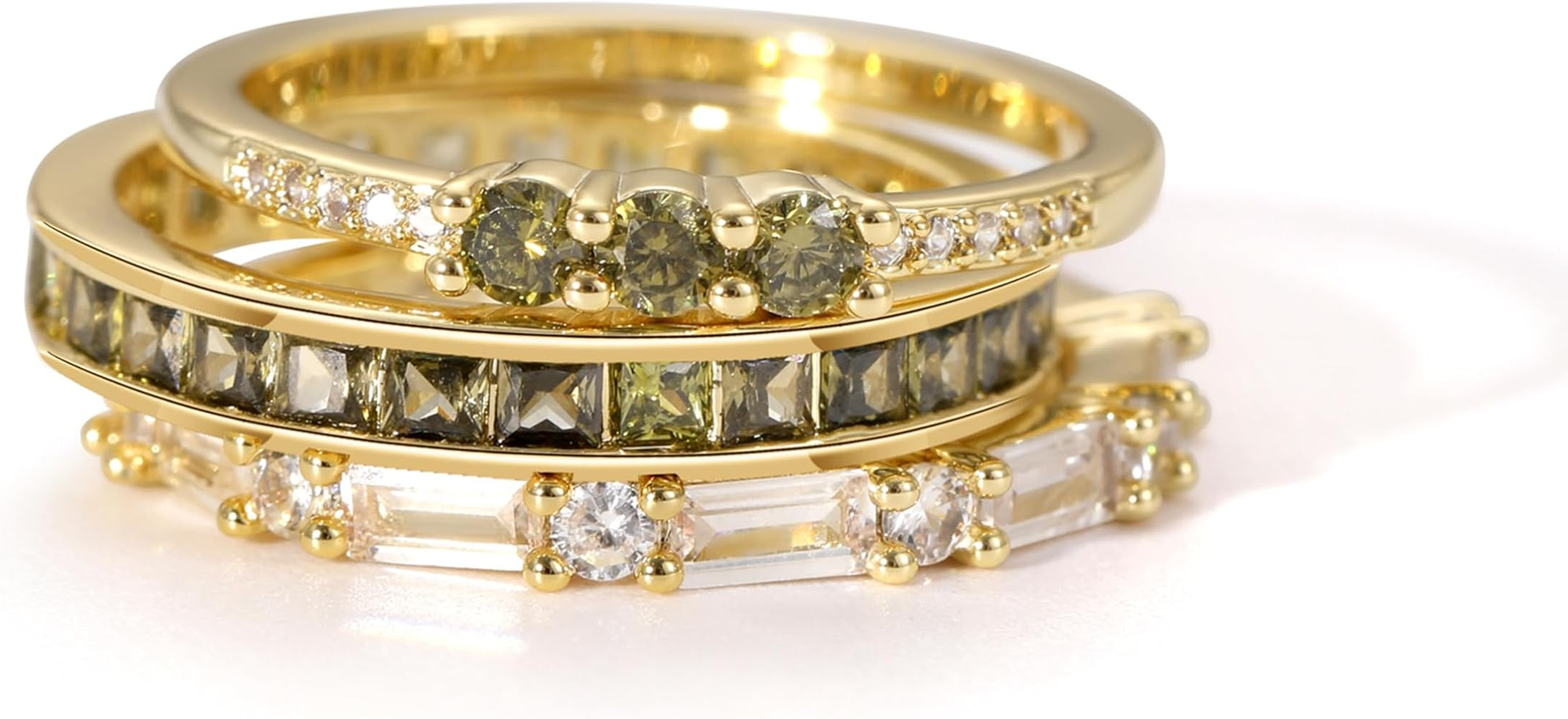 Gold Rings for Women Non Tarnish Dainty Stackable Rings Trendy Eternity Promise CZ Peridot Ring S... | Amazon (US)