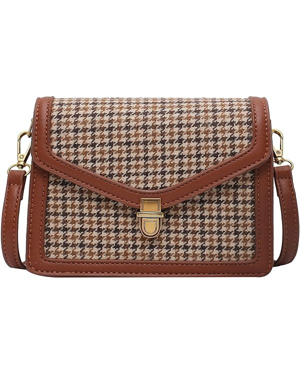 Vintage Plaid Crossbody Bag for Women PU Leather Small Messenger Shoulder Bag with Designer Chic ... | Amazon (US)