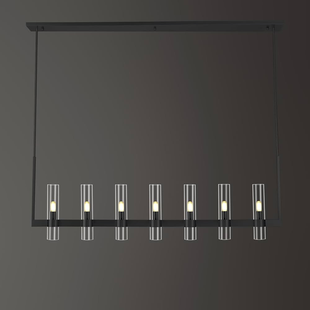 Modern Black Linear Chandelier 59in,Chandeliers for Dining Room 7-Light, Adjustable Rod Chandelie... | Amazon (US)