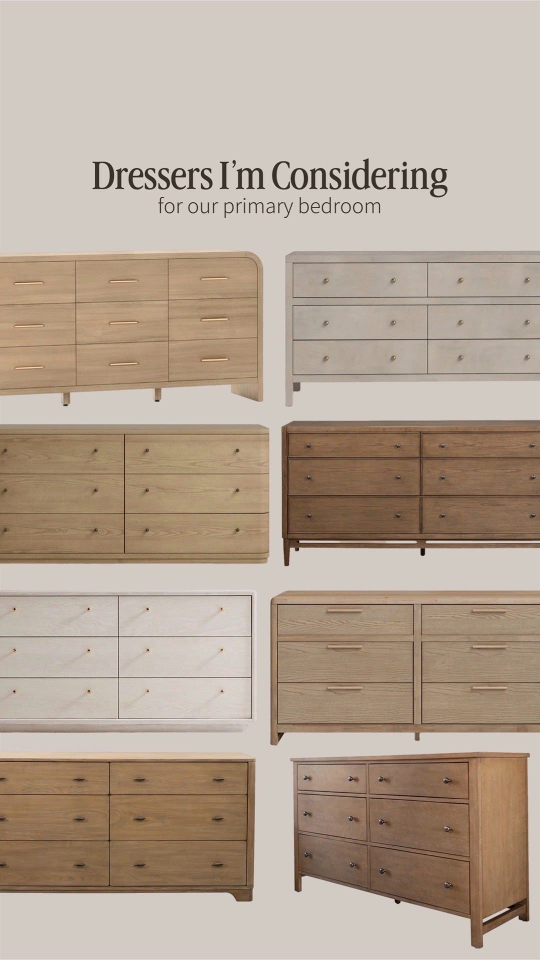 Dressers I’m considering for our primary bedroom. These are all really pretty options. I just can’t decide which one’s your favorite? Sharing my whole thought process over on IG stories. 

Dresser, storage, bedroom, primary bedroom, Wayfair, @Wayfair, home decor

#LTKHome #LTKSaleAlert