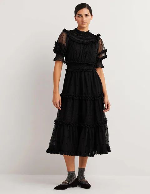 Black Polka Dot Tulle Midi Dress | Boden (US)