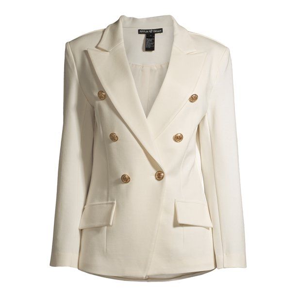 Attitude Unknown Women's Ponte Double Breasted Blazer | Walmart (US)