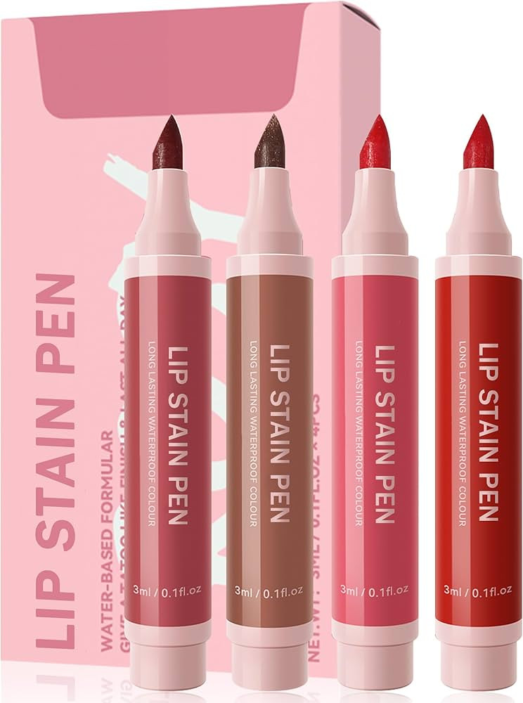 Lip Stain Liner Pen Set-4 Pcs Hydrating Lip Stain Lip Liner Pencil Kit,Longlasting Waterproof Smu... | Amazon (US)