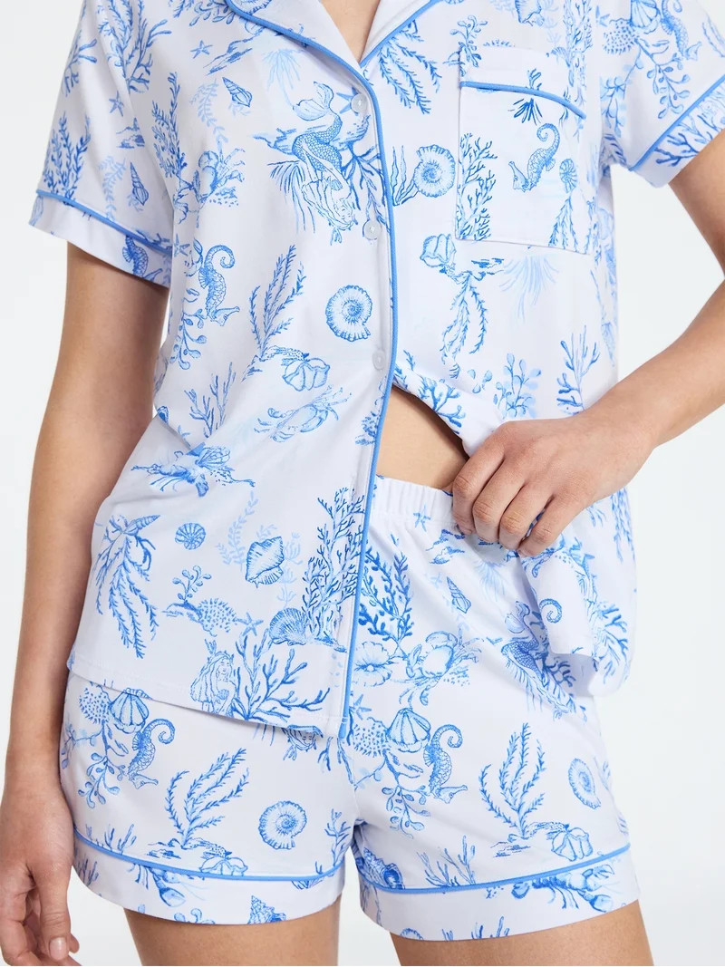 Joyspun Women’s Mother-Daughter Notch Collar Top and Shorty Shorts Family Matching Pajama Set, ... | Walmart (US)