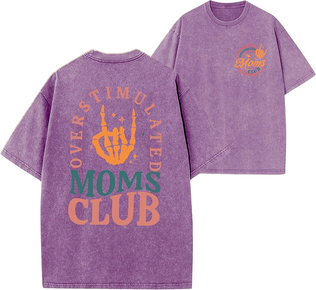 Women’s Overstimulated Moms Club Shirt Vintage Washed Mom Tee Mama Crew Neck Shirt Casual Short... | Amazon (US)