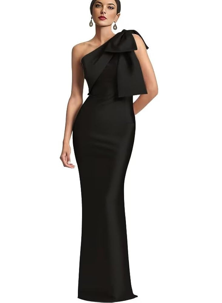 One Shoulder Bridesmaid Dresses with Bow Long Mermaid Satin Back Slit Mother of The Bride Dresses... | Amazon (US)