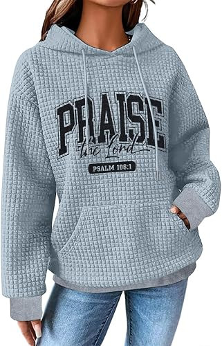 MYHALF Love Like Jesus Hoodies for Women Christian Bible Verse Sweatshirt Casual Drawstring Waffl... | Amazon (US)