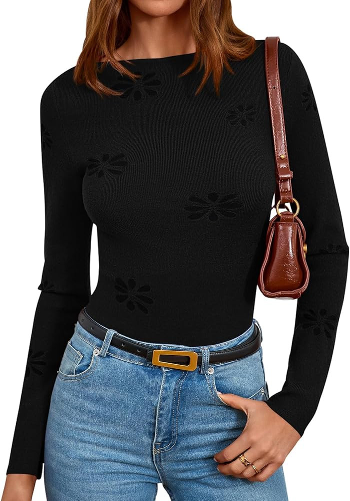 PRETTYGARDEN Long Sleeve Shirts for Women Casual 2025 Fall Knit Slim Fit Basic Lightweight Boat N... | Amazon (US)