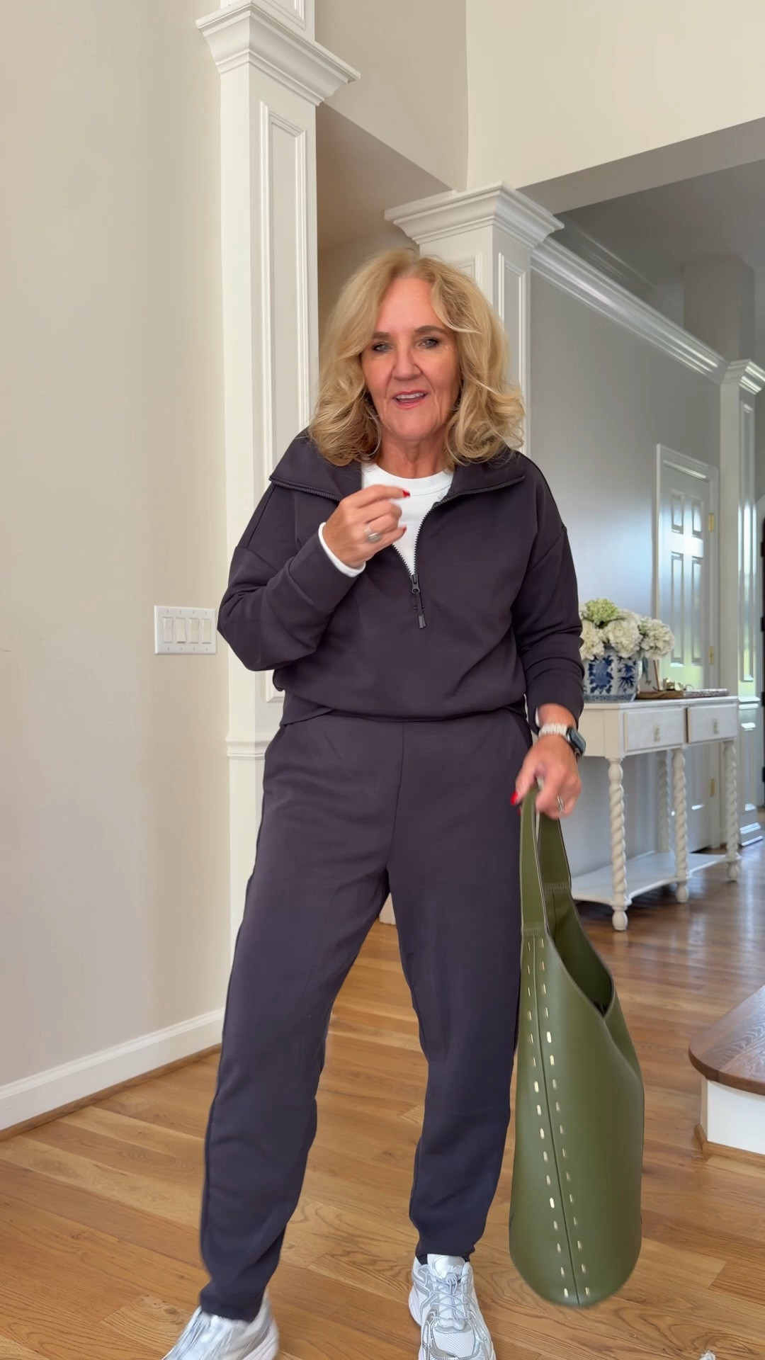 Walmart loungewear definitely sporty I’m wearing a medium in the top and bottom
Sneakers aren’t performance sneakers but I’m wearing them for comfort and fashion